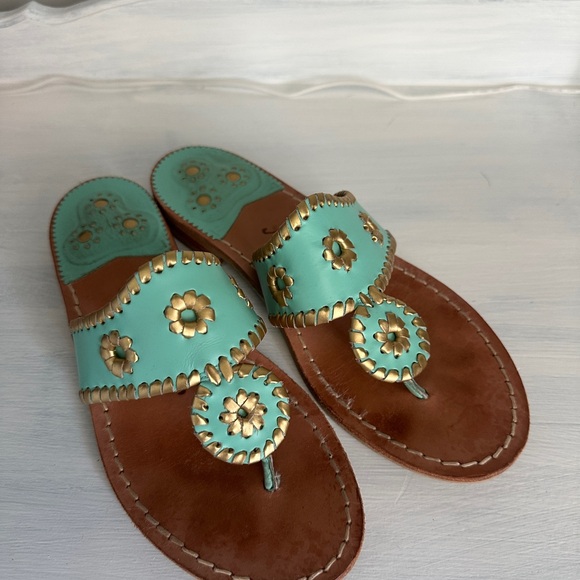 Jack Rogers Women's Sandals - Aqua and Brown Gold Leather size 7 - Picture 7 of 8